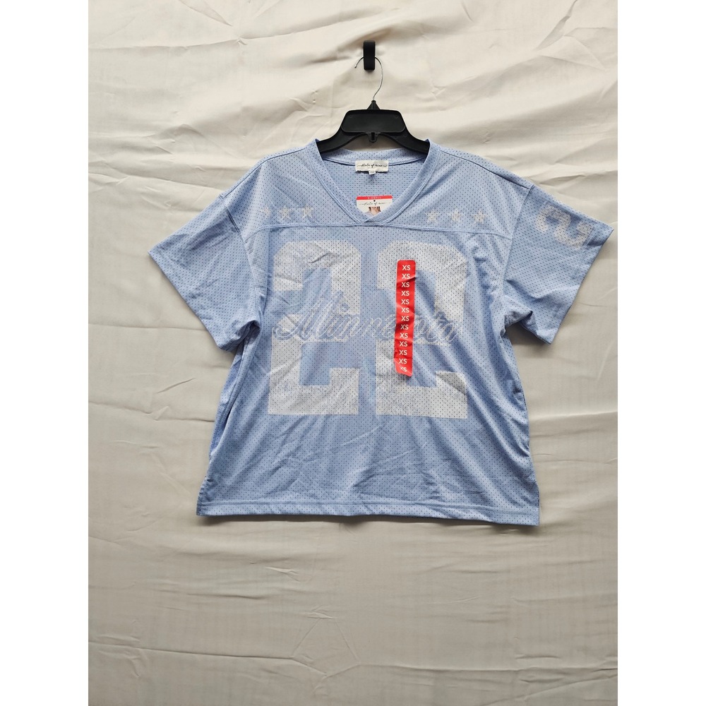 State of Mine Minnesota Jersey Graphic Tee Light Blue Mesh V-Neck XS New